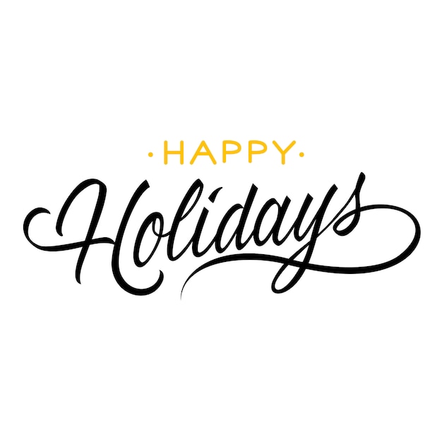 Happy holidays lettering. Creative inscription with swirl elements. 