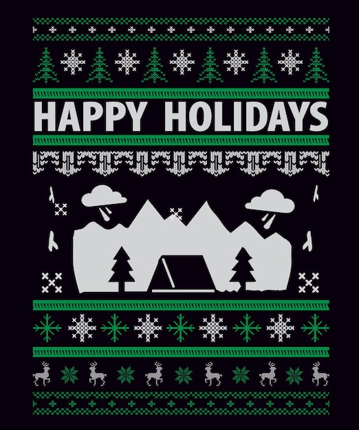 Happy Holidays Typography Ugly Christmas Sweater Design with Editable Text