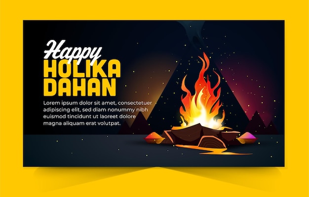 Happy holika dahan шаблон дизайна для горизонтального баннера