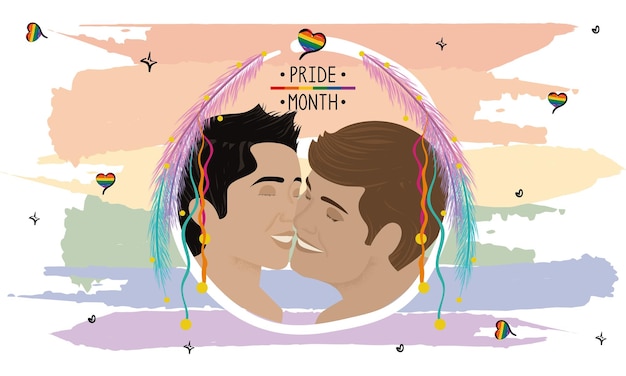 Vettore felice coppia omosessuale che si bacia l'un l'altro illustrazione vettoriale lgbt ad acquerello