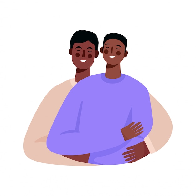 Vector happy homosexual family, gay couple. two men hugging each other