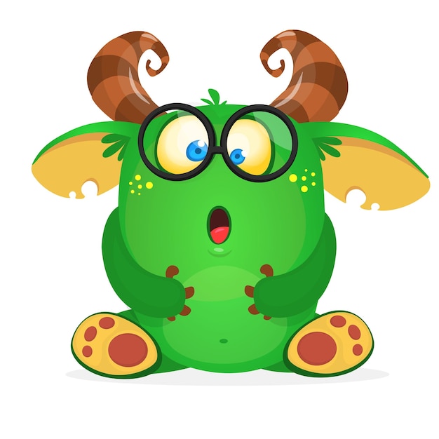 Happy horned monster singing Halloween vector illustration
