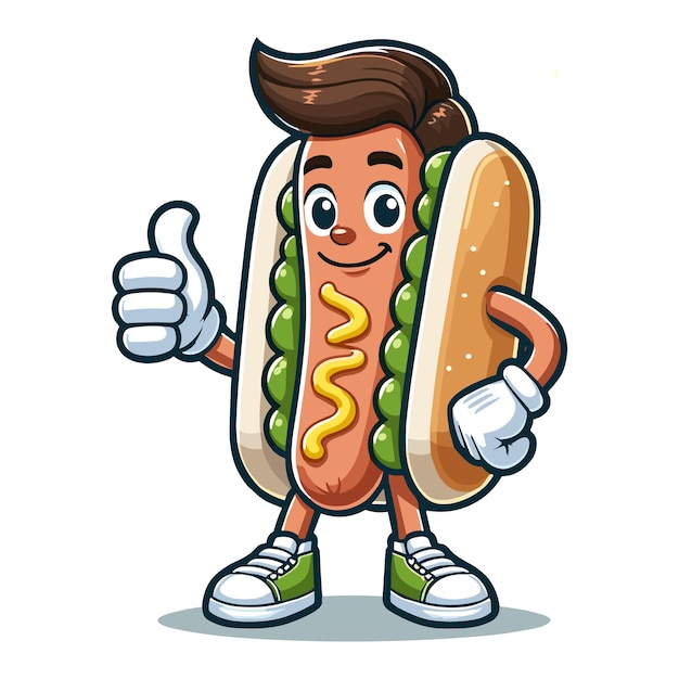 Вектор Счастливый персонаж хот-дога, поднимающий палец, привлекательная еда, иллюстрация талисмана