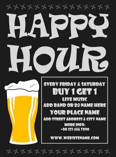 Poster di volantino per la notte della birra dell'happy hour o design di post sui social media