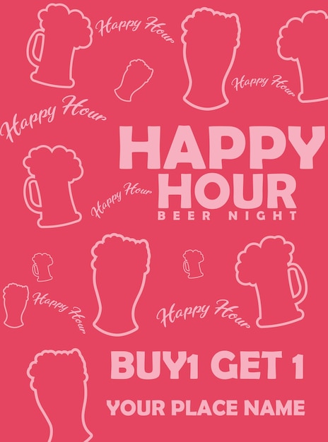 Disegno di poster di festa happy hour beer night o di post sui social media