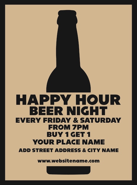 해피 아워 맥주 밤 파티 포스터 전단지 소셜 미디어 게시물 템플릿 디자인