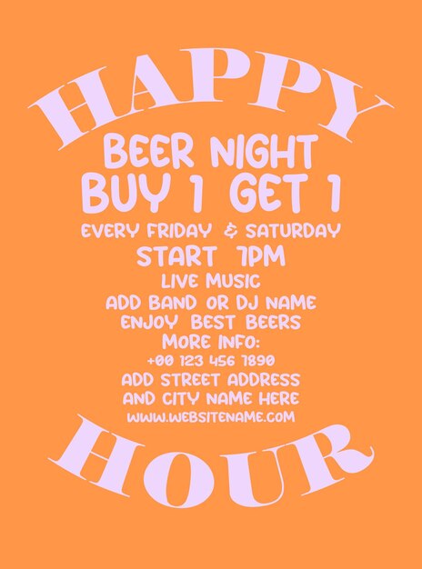 Happy Hour beer night poster flyer social media post design