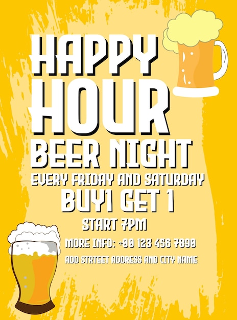 Vector happy hour beer night poster flyer social media post design