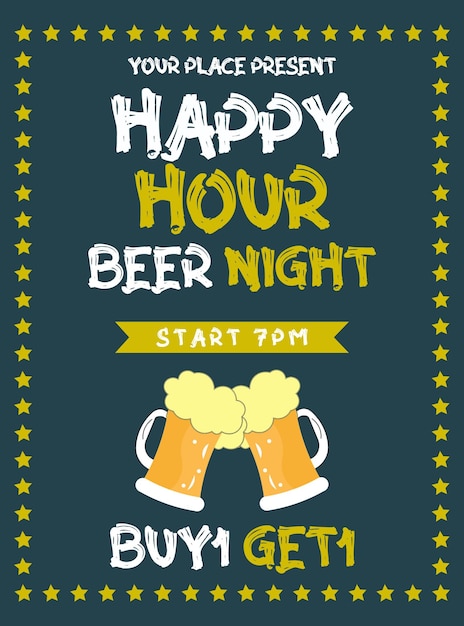 Happy hour beer night poster flyer social media post design