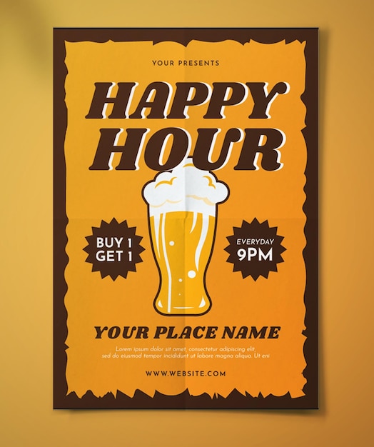 happy hour beer party flyer flat illustration poster
