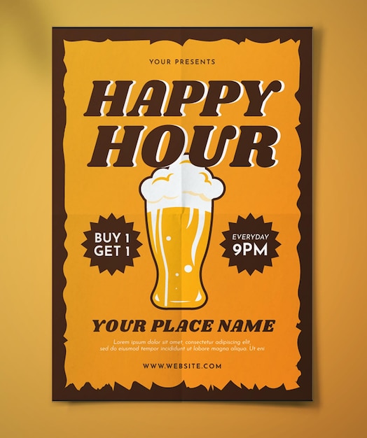 Happy hour beer party flyer flat illustration poster