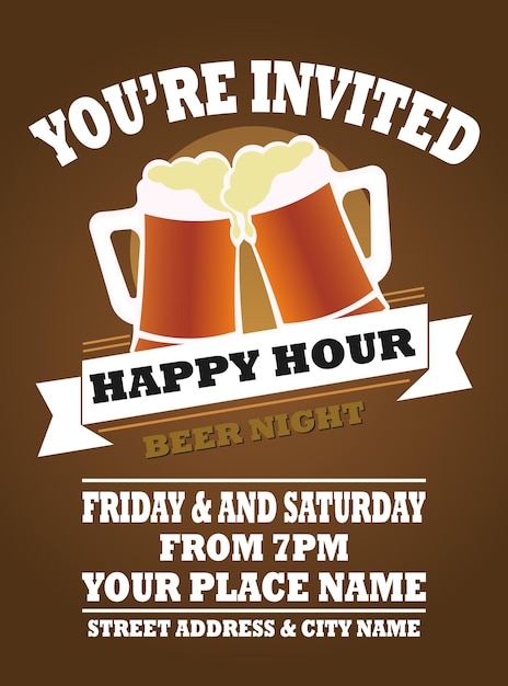 Vector happy hour beer party flyer poster or social media post design