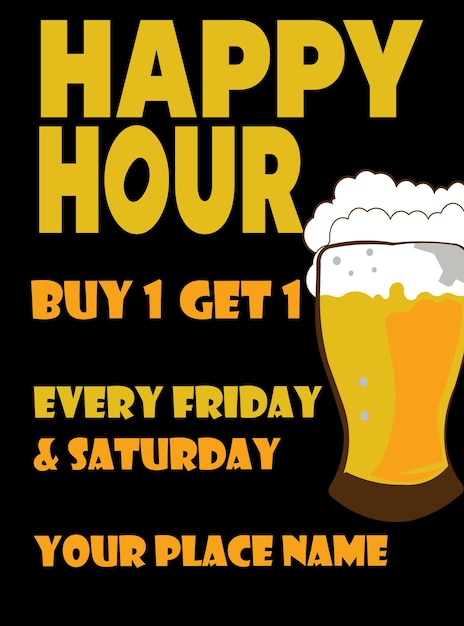 Vector happy hour beer party poster flyer social media post design