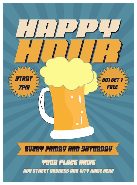 happy hour bier viering poster flyer sociale media postontwerp