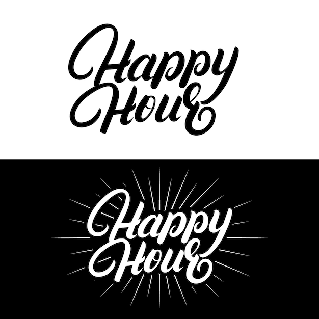 Vector happy hour hand written lettering.