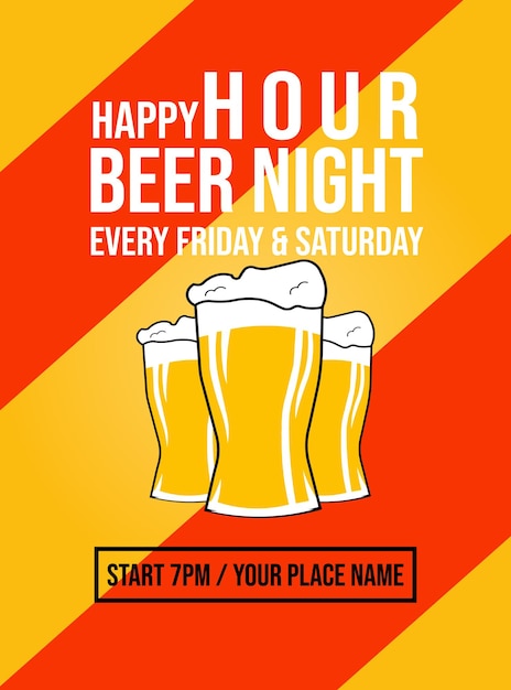 Happy hour nacht flyer poster of social media post ontwerp