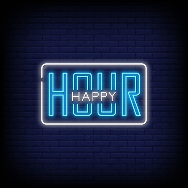 Happy hour neon ondertekent tekststijl