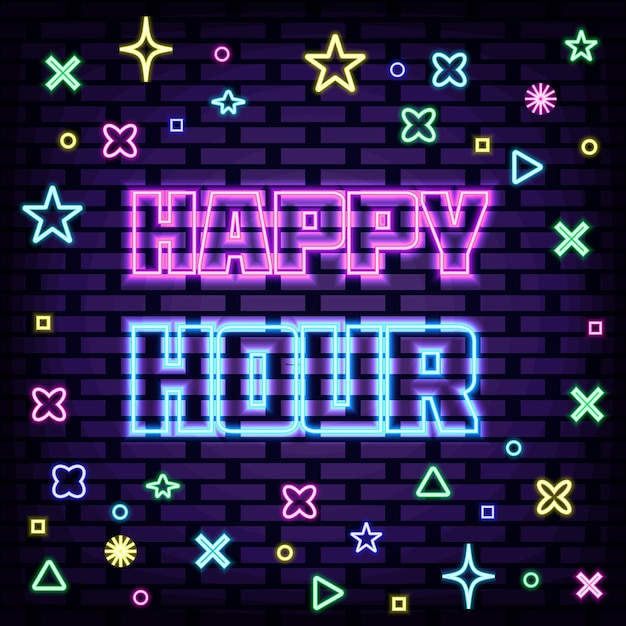 Happy Hour Неоновые вывески Яркая вывеска Неоновый текст