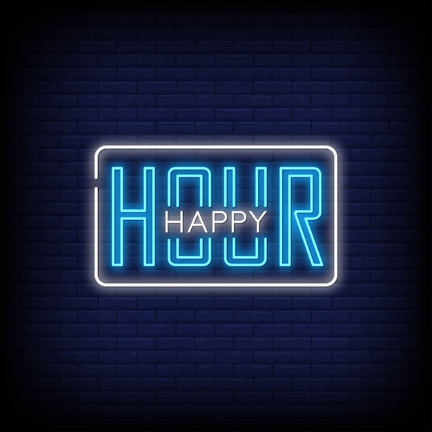 Happy hour neon signs text style