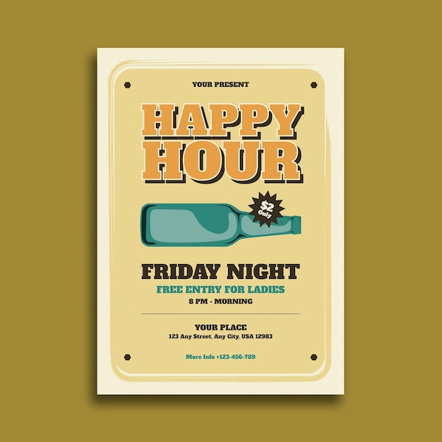 Happy Hour Night Vector Flyer