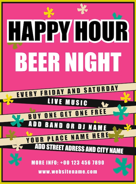 Vector happy hour party flyer poster or social media post design