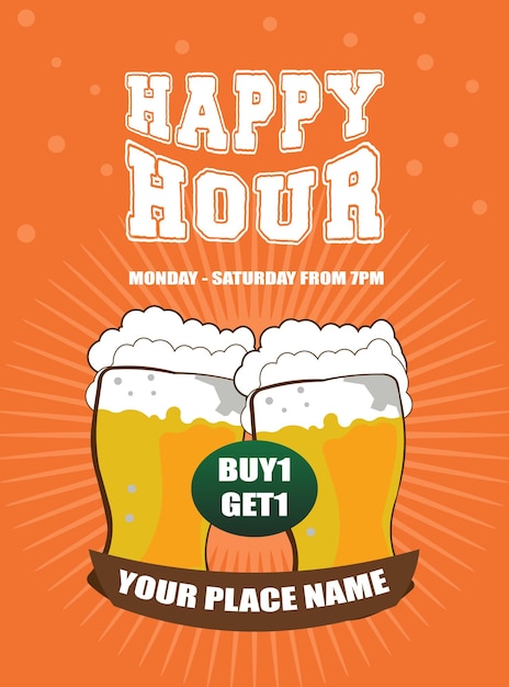 happy hour party flyer poster or social media post design