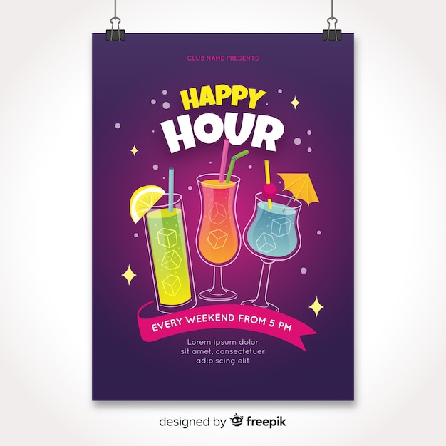 Vector happy hour poster with cocktails