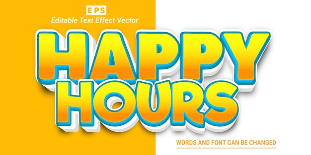 Happy Hours 3d bewerkbaar teksteffect met achtergrondvector