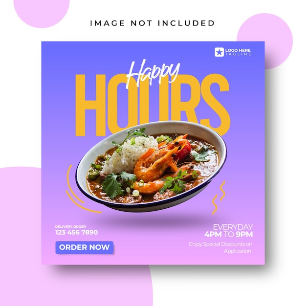 Happy Hours Food menu promotie marketing social media post banner sjabloon