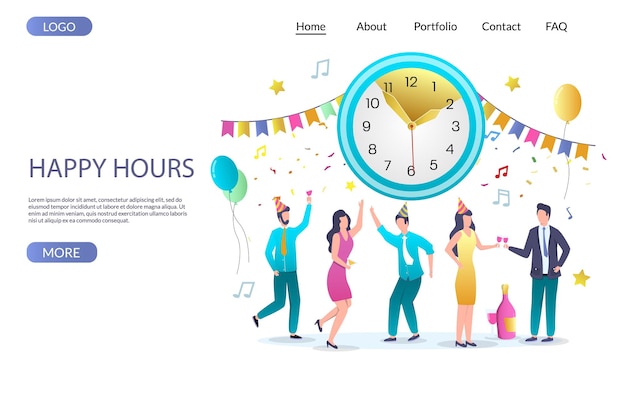 Vector happy hours vector website landing page design template