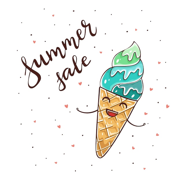 해피 아이스크림과 텍스트 여름 세일