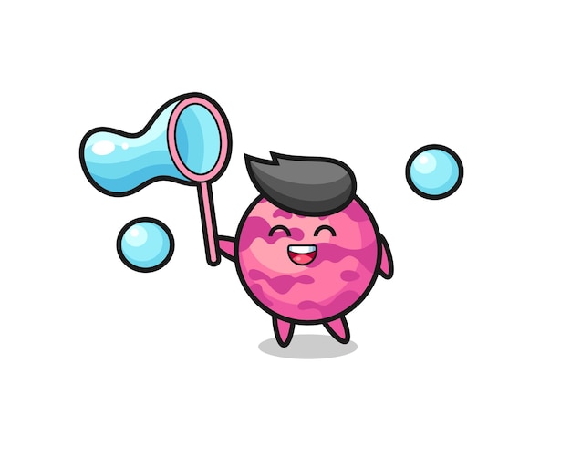 Vector happy ice cream scoop cartoon playing soap bubble , cute style design for t shirt, sticker, logo element