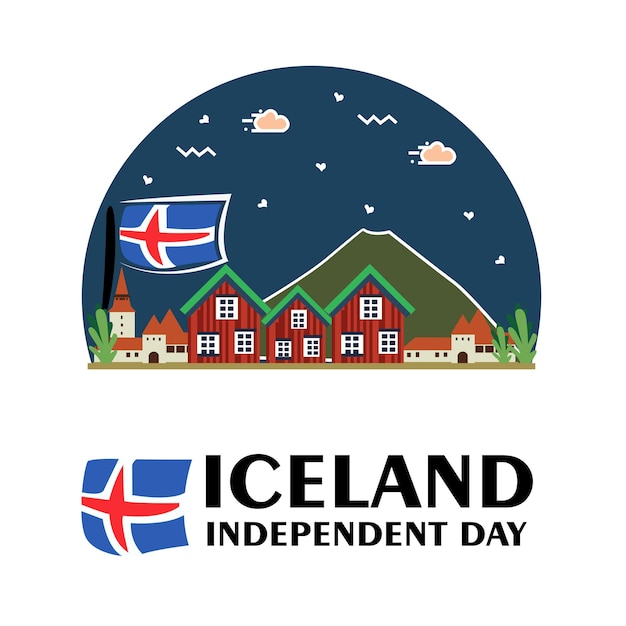Vettore illustrazione del design del modello vettoriale della bandiera della celebrazione del giorno dell'indipendenza dell'islanda felice