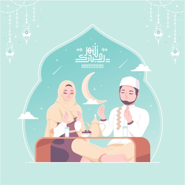 Happy iftar family concept illustration background