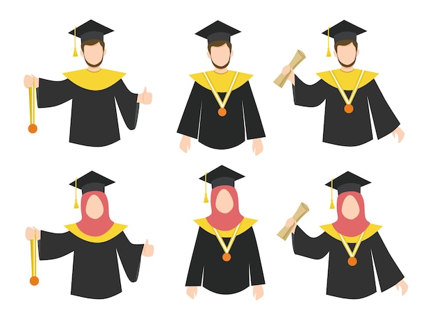 happy illustration of graduation muslim men and women wearing hijab