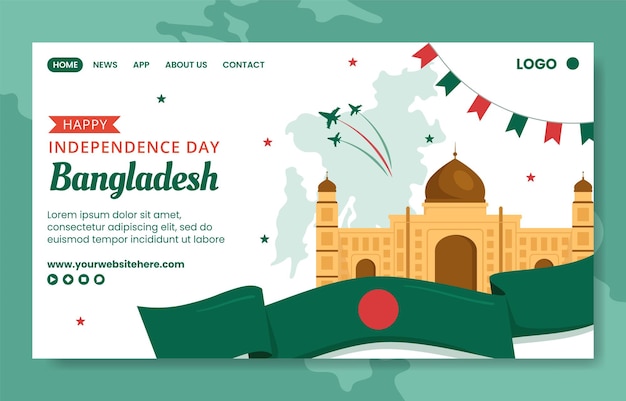 С Днем независимости Бангладеш Целевая страница социальных сетей Ручной рисунок шаблонов Иллюстрация