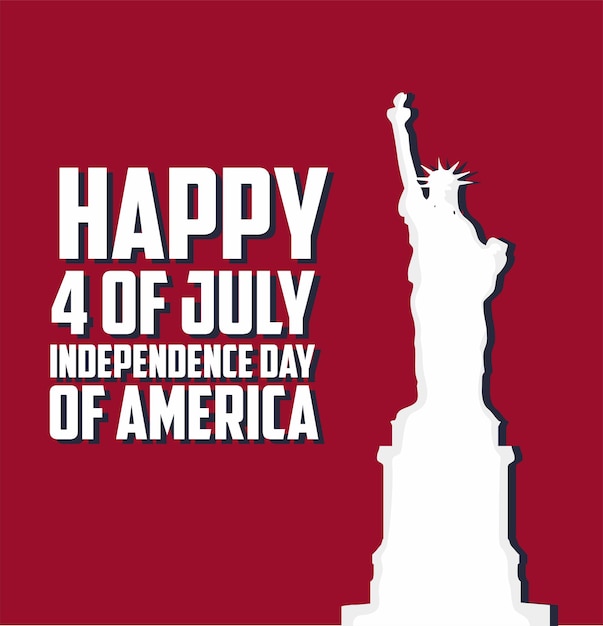 Vector happy independence day 4th of july with silhouette of the statue of liberty