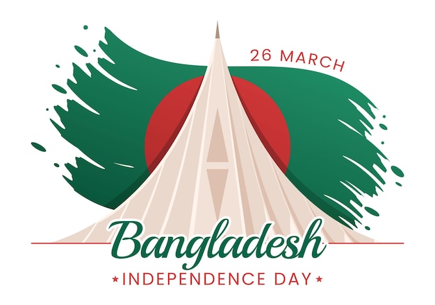 Happy Independence Day of Bangladesh on March 26th Illustration with Waving Flag and Victory Holiday