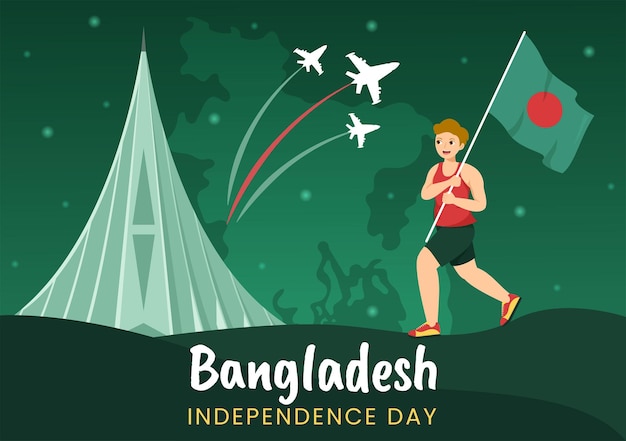 3 月 26 日のバングラデシュの幸せな独立記念日旗と戦勝記念日を振ってイラスト