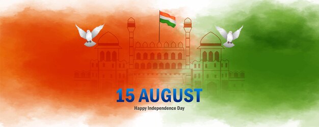 Happy independence day banner with red fort and tricolor