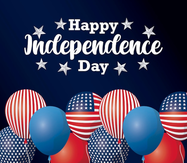 Happy independence day card with balloons helium