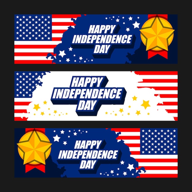 Vector happy independence day celebration banner set