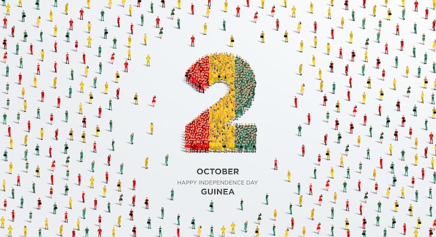 Vector happy independence day guinea a large group of people form to create the number 2