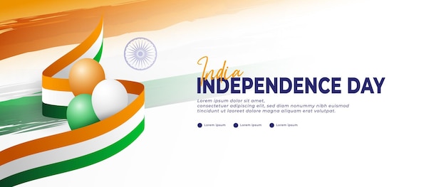 Vettore banner di happy independence day india con elementi di bandiera arancione bianco e verde