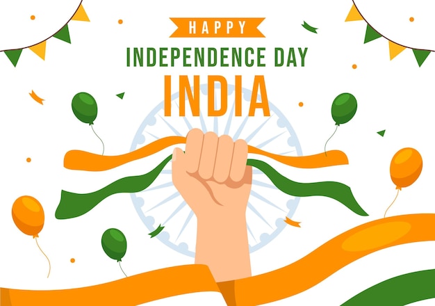 Happy Independence Day India Vector Illustration on 15 August with Indian Flag in Flat Cartoon