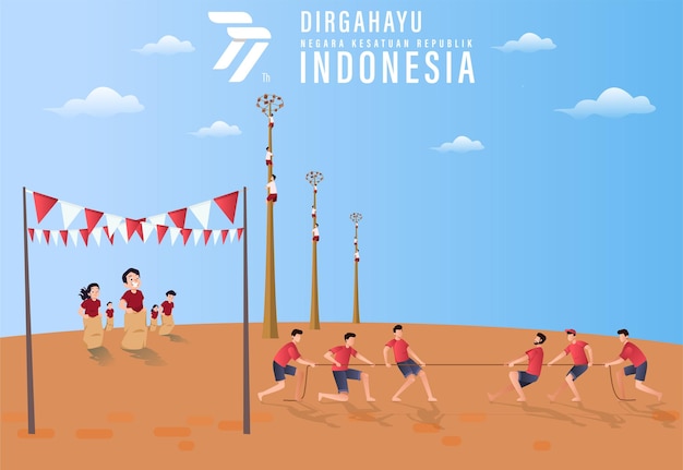 Felice giorno dell'indipendenza dell'indonesia illustrazione vettoriale hut ri 77 modello poster banner