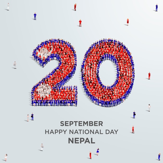 Felice giorno dell'indipendenza del nepal un grande gruppo di persone si forma per creare il numero 20