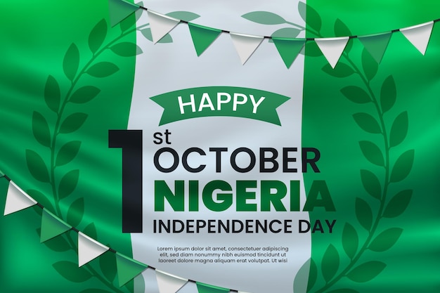 Happy Independence Day of Nigeria with Waving Flag Background. Vector Illustration