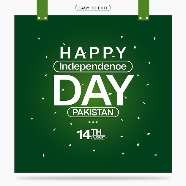 Vettore progettazione del modello di post sui social media del pakistan del giorno dell'indipendenza felice