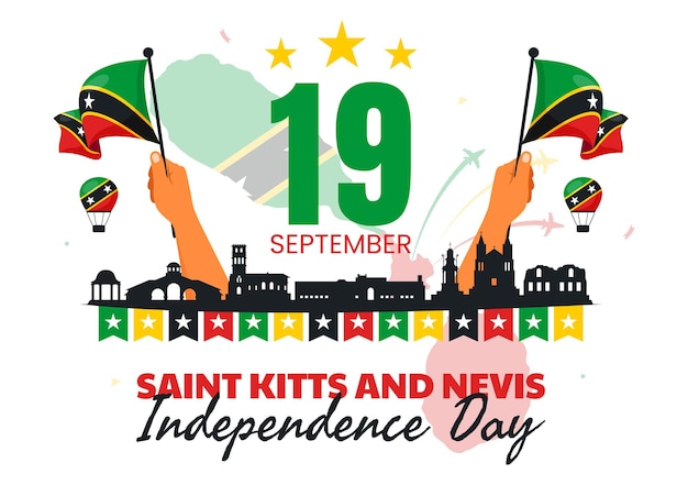 happy independence day saint kitts and nevis vector illustration with a waving country flag